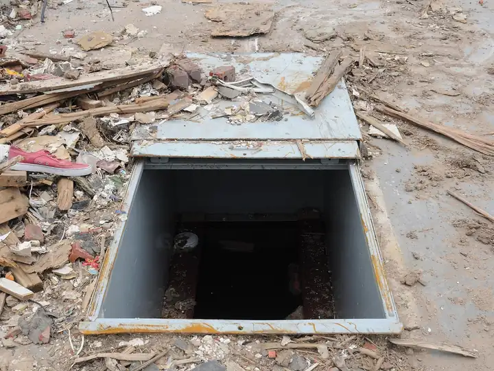 In-ground storm shelter set into a garage floor